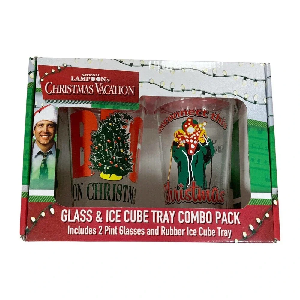 National Lampoon's Christmas Vacation Glass &‎ Ice Cube Tray Combo Pack New
